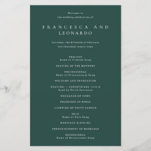Classic Emerald Green Simple Wedding Program Flyer
