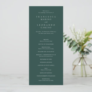 Classic Emerald Green Simple Wedding Programme