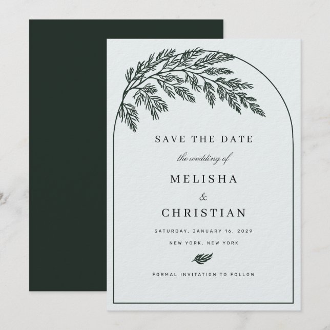 Classic Emerald Green Winter | Save the Date Card  (Front/Back)