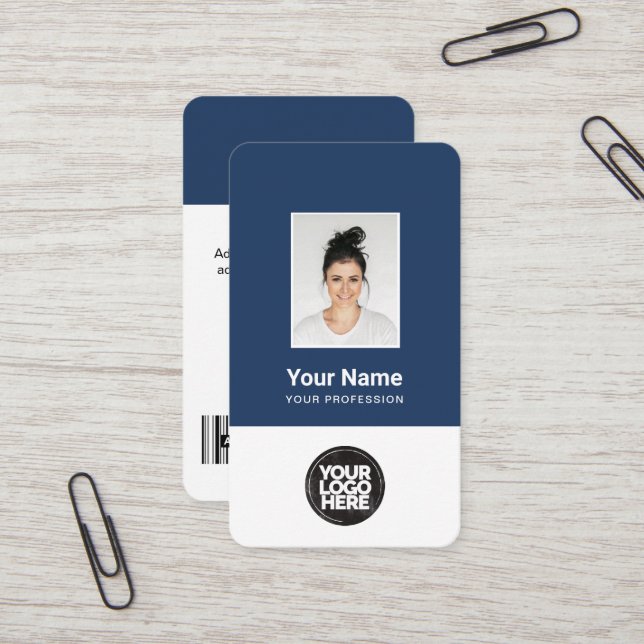 Classic Employee Photo, Bar Code, Logo, Name Business Card (Front/Back In Situ)