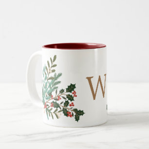 Classic Enchanting Elegant Christmas Monogram Two-Tone Coffee Mug