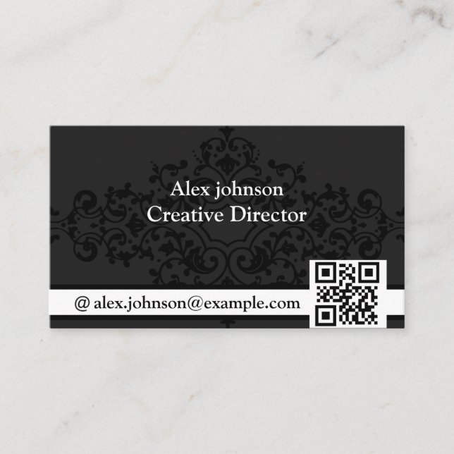 Classic Engraved Black Business Card with QR Code (Front)