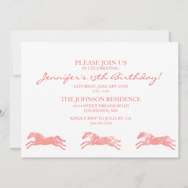 Classic Equestrian girls Fifteenth Birthday Invitation (Front)