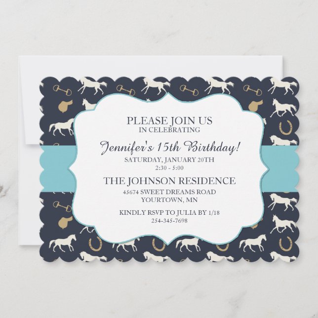 Classic Equestrian girls Fifteenth Birthday Invitation (Front)