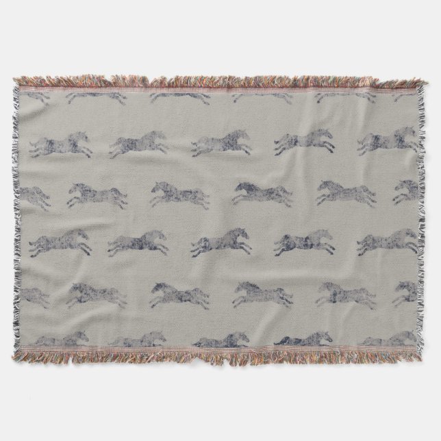 Classic Equestrian Horse Pattern Throw Blanket (Front)