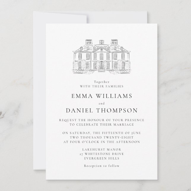 Classic Estate Illustration Wedding Invitation (Front)