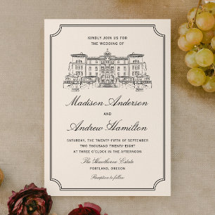 Classic Estate Illustration Wedding Invitation