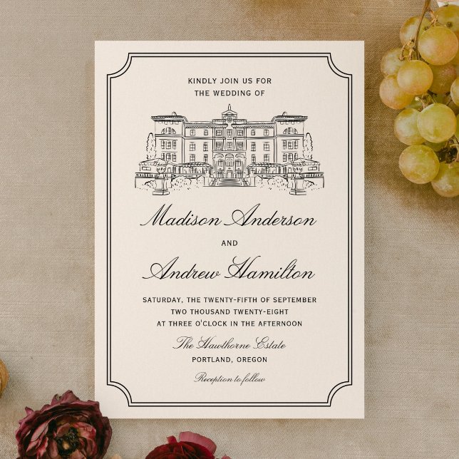Classic Estate Illustration Wedding Invitation (Creator Uploaded)