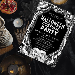 Classic Etching Skull Halloween Costume Party Invitation
