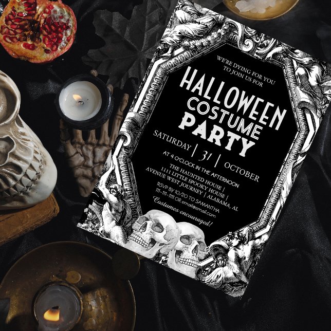 Classic Etching Skull Halloween Costume Party Invitation (Creator Uploaded)