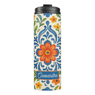 Classic Ethnic Mediterranean Floral Art Pattern Thermal Tumbler