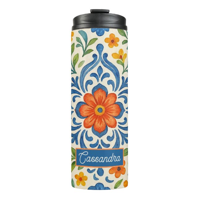Classic Ethnic Mediterranean Floral Art Pattern Thermal Tumbler (Front)