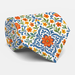 Classic Ethnic Mediterranean Floral Art Pattern Tie