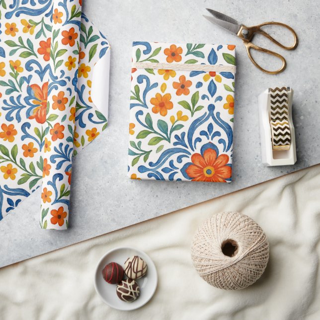 Classic Ethnic Mediterranean Floral Art Pattern Wrapping Paper (Crafts)