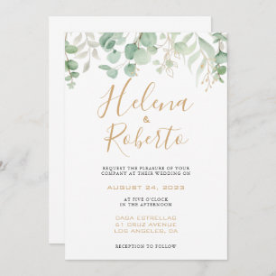Classic Eucalyptus Gold Leaf Formal Wedding Invitation