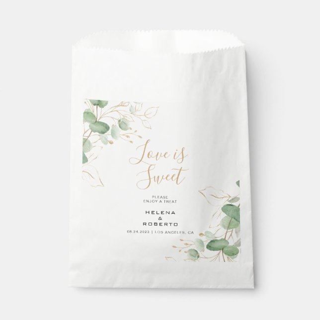 Classic Eucalyptus Gold Love is Sweet Wedding  Favour Bags (Front)