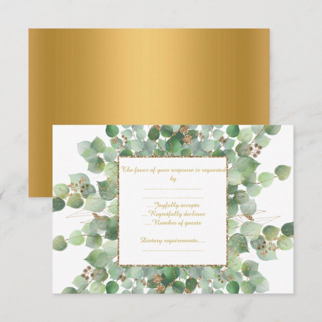 Classic Eucalyptus GOLD response card RSVP  (Front/Back)