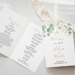 Classic Eucalyptus Gold Trifold Wedding Program<br><div class="desc">This classic eucalyptus gold trifold wedding program is perfect to compliment a simple wedding. The design features watercolor green eucalyptus foliage with gold hand-painted leaves.</div>