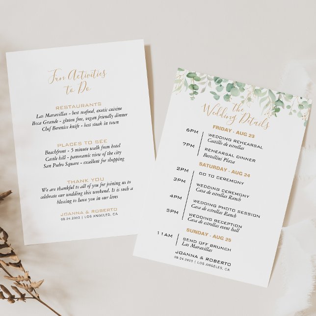 Classic Eucalyptus Leaf Wedding Itinerary Card (Creator Uploaded)