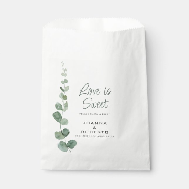 Classic Eucalyptus Love is Sweet Wedding Favour Bags (Front)