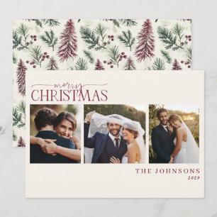 Classic Evergreen Berry First Married Xmas Photo Holiday Card