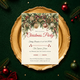 Classic Evergreen Christmas Party Invitation