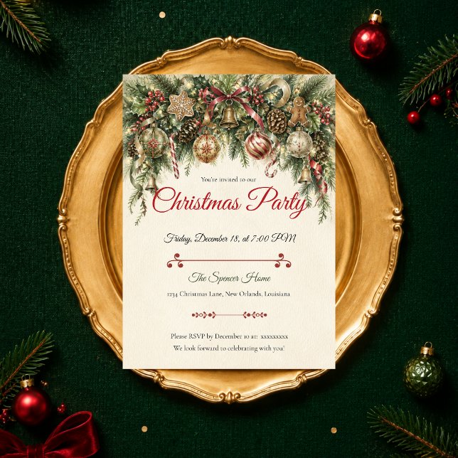 Classic Evergreen Christmas Party Invitation (Creator Uploaded)