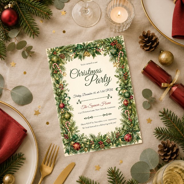 Classic Evergreen Christmas Party Invitation (Creator Uploaded)
