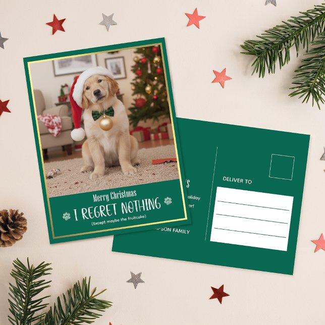 Classic Evergreen Cute Dog Photo Merry Christmas Holiday Postcard (Creator Uploaded)