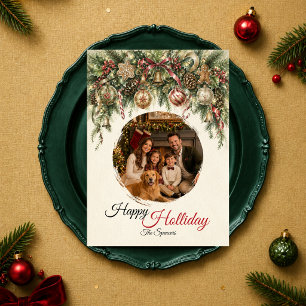 Classic Evergreen Holiday Family Portrait Card