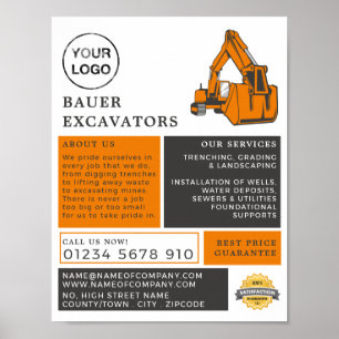 Classic Excavator, Builders Advertising Poster