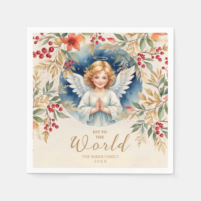 Classic Exquisite Christmas Victorian Angel Xmas Napkin (Front)