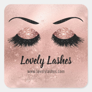 Classic Eye Lashes Rose Gold Sparkle Glitter Logo Square Sticker