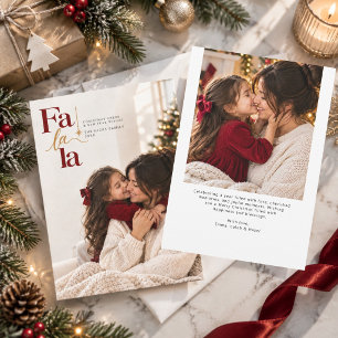 Classic Fa La La Gold Script Christmas Two Photo Holiday Card