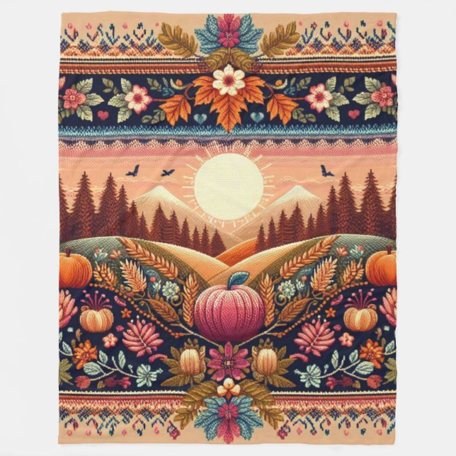 Classic Fair Isle Fall/Autumn Fleece Blanket (Front)