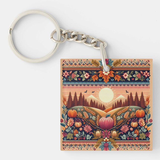 Classic Fair Isle Fall/Autumn Key Ring (Front)