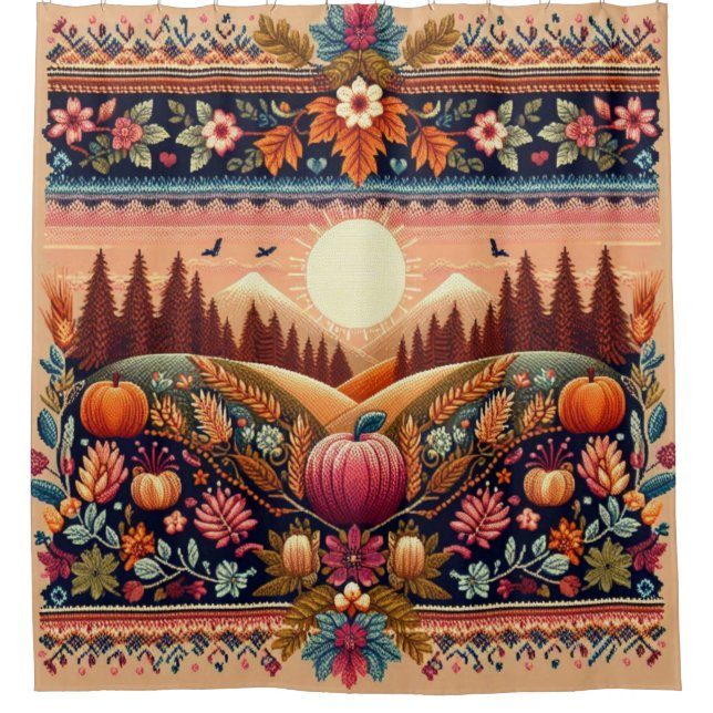 Classic Fair Isle Fall/Autumn Shower Curtain (Front)