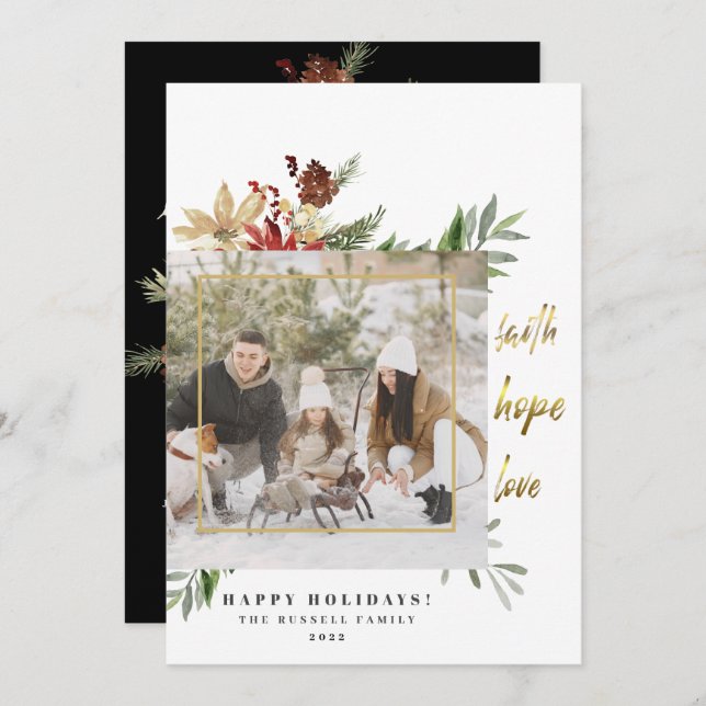 Classic Faith Hope Love 2 Picture Christmas Holiday Card (Front/Back)