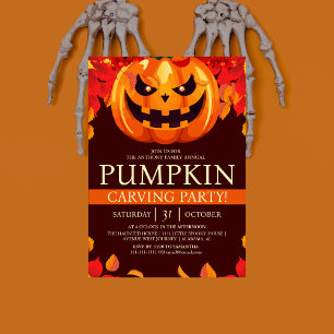 Classic Fall Leaves Pumpkin Carving Party  Invitation