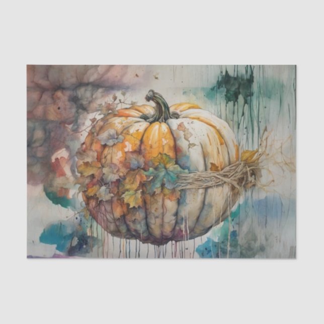 Classic Fall Watercolor Pumpkin Decoupage  Tissue Paper (Front)