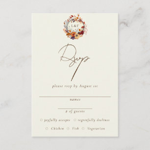 Classic Fall Wildflower Name Initial RSVP Enclosure Card