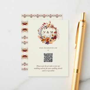 Classic Fall Wildflower Name QR Code Wedding RSVP Enclosure Card