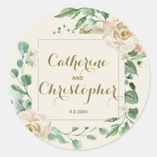 Classic Fall Winter Boho Floral Wedding Classic Round Sticker