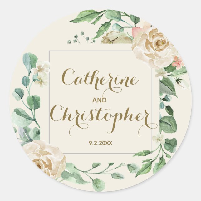 Classic Fall Winter Boho Floral Wedding  Round Sticker (Front)