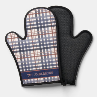 Classic Family Blue & Burgundy Plaid Pattern Oven Mitt