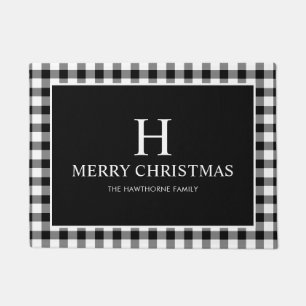 Classic Family Christmas Black Plaid Doormat