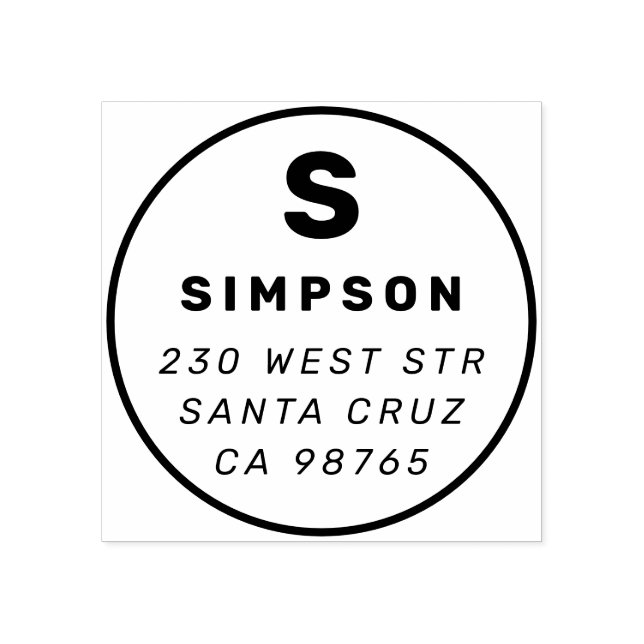 Classic Family Monogram Circular Return Address Rubber Stamp (Imprint)