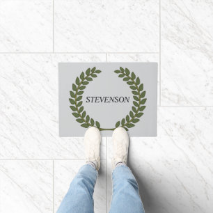 Classic Family Name Green Laurel Doormat