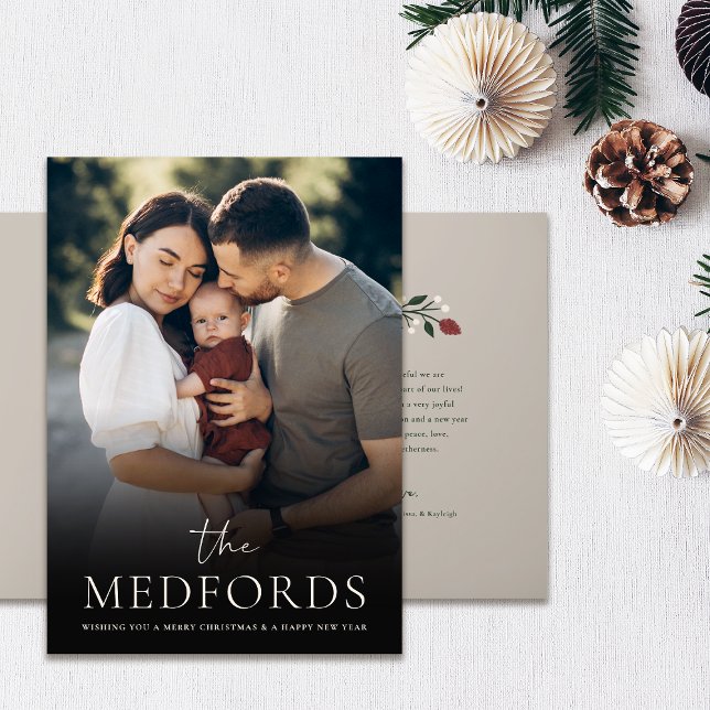 Classic Family Name Photo Christmas Holiday Card (Creator Uploaded)
