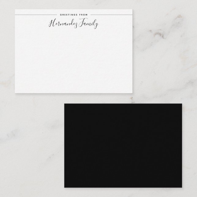 Classic Family Name Script Calligraphy Black Card (Front/Back)